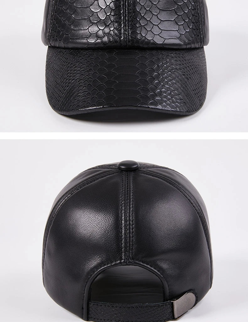 Premium leather hat with adjustable crocodile or snake pattern design, perfect for autumn and winter activities in the UK