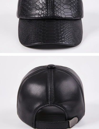 Premium leather hat with adjustable crocodile or snake pattern design, perfect for autumn and winter activities in the UK