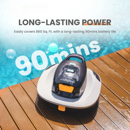 Cordless robotic pool vacuum cleaner with dual-drive motors and independent brushes for effortless debris removal