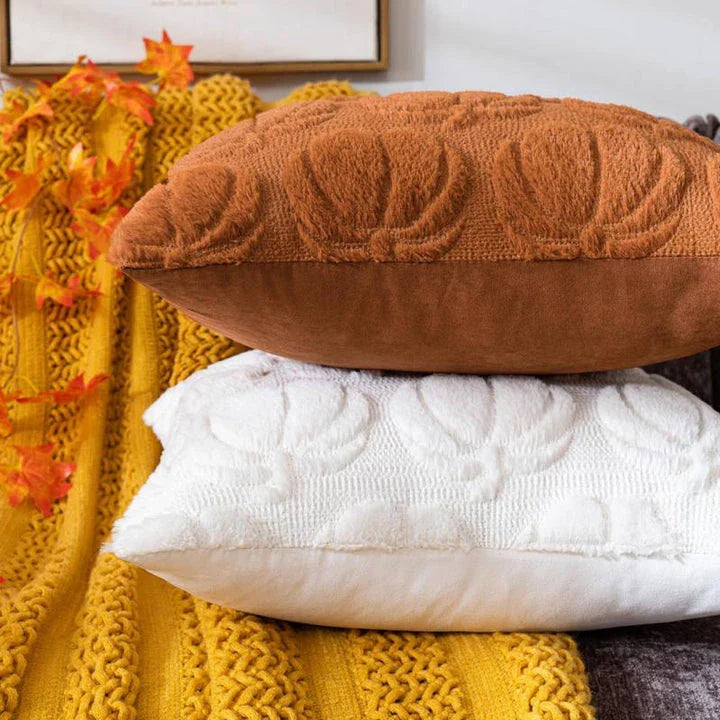 Cosy brown pumpkin-themed cushion cover for autumn home decor
