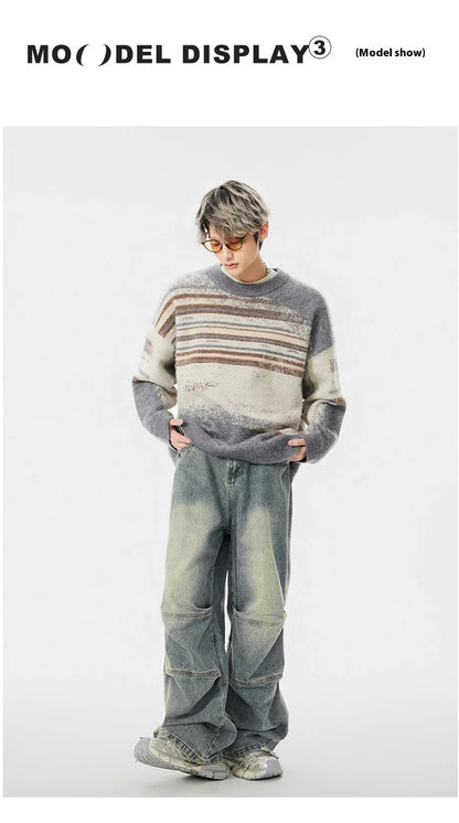 Men's overalls in retro blue denim with zipper fly and comfortable mid-waist design