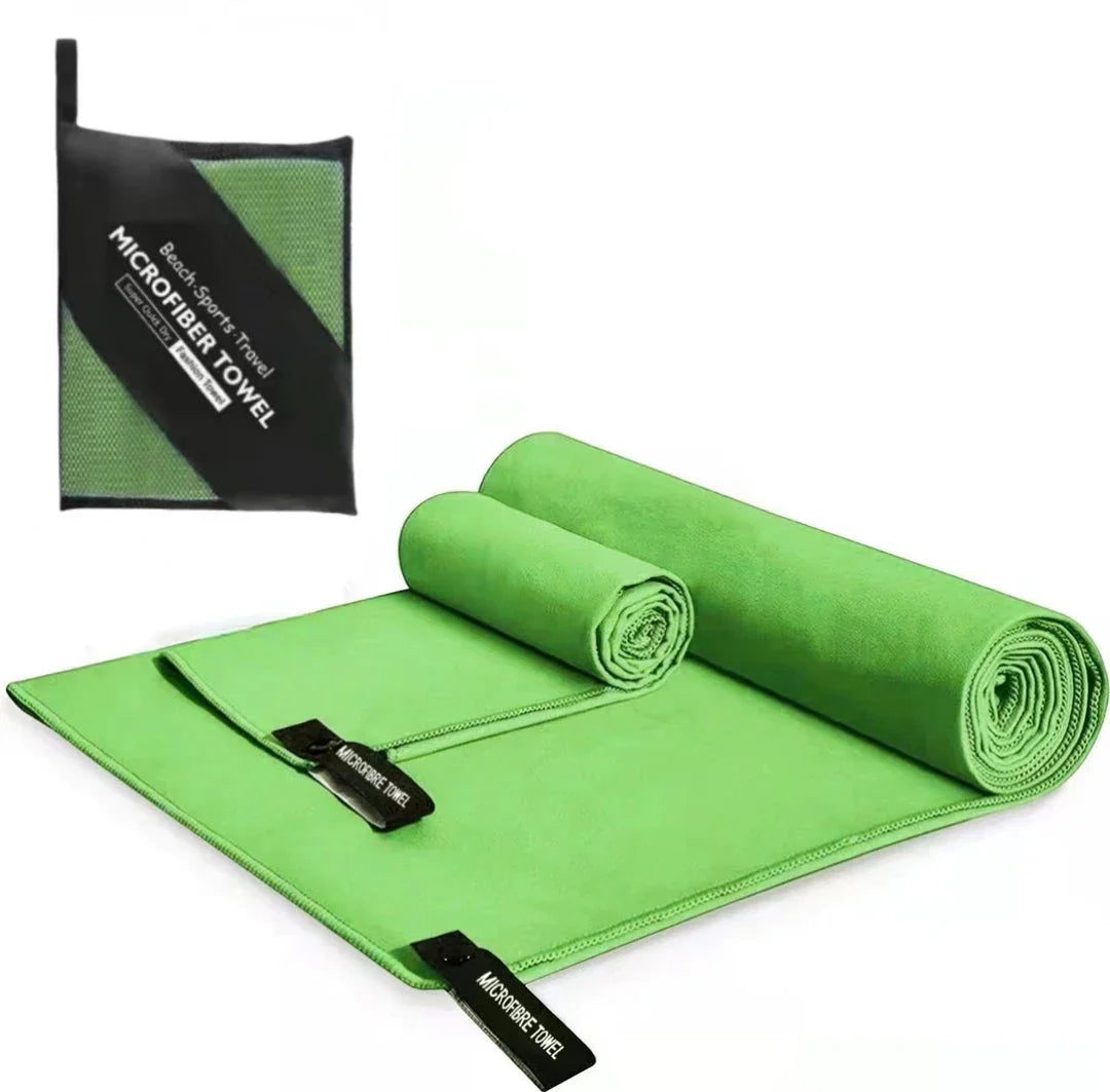 Premium quick-dry microfibre sports towel in various sizes, perfect for gym, yoga, swimming, camping, and beach activities