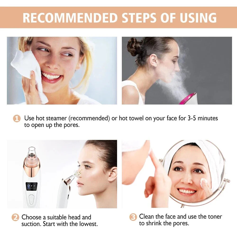 Advanced electric blackhead remover vacuum with customisable suction and interchangeable heads for deep pore cleansing and skin rejuvenation