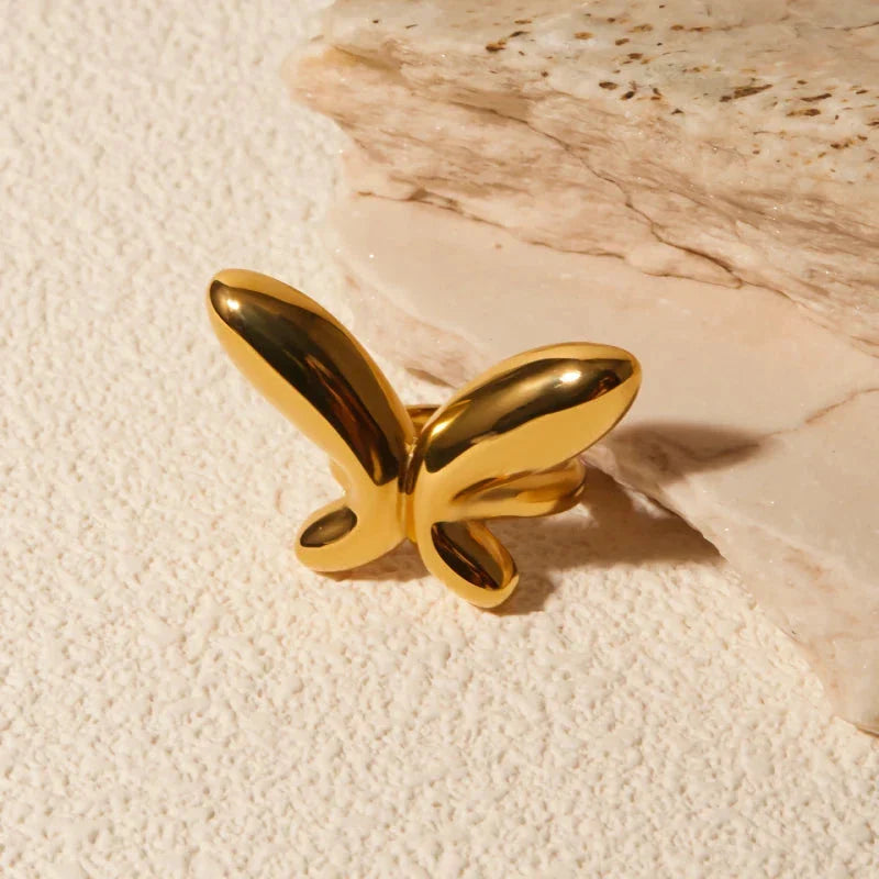 Trendha 18K gold-plated stainless steel butterfly ring, a durable and elegant accessory for UK special occasions