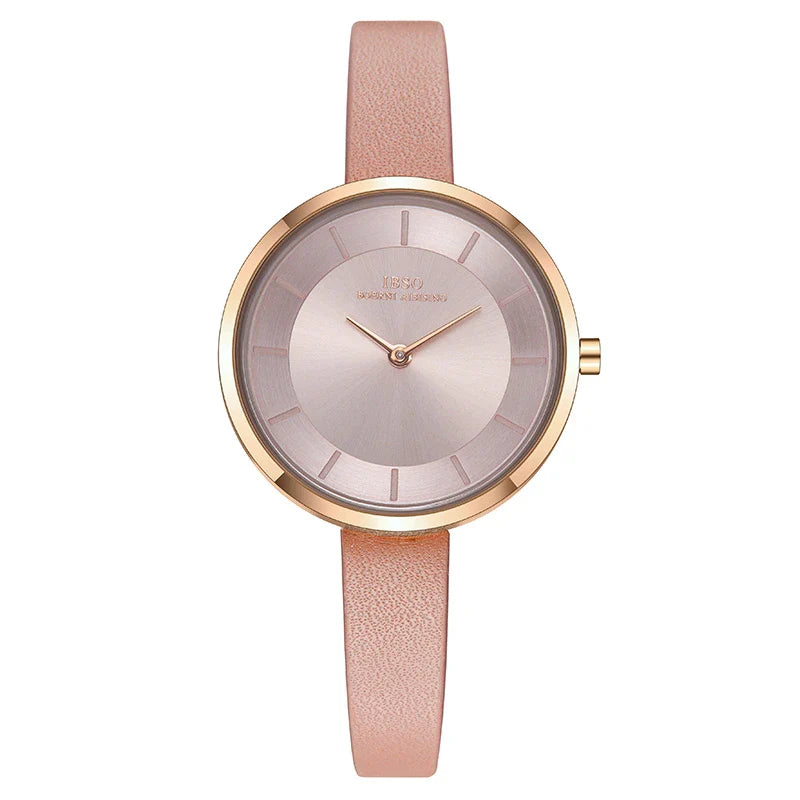 Elegant and water-resistant ladies' fashion watch with a sleek, thin design and premium leather strap