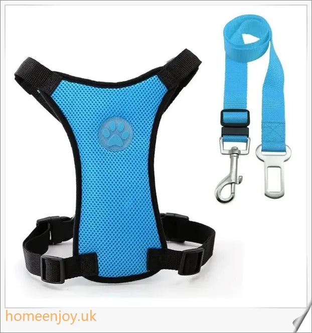 Durable dog safety harness and car seat belt set in 3 colours and 4 sizes for optimal comfort and fit