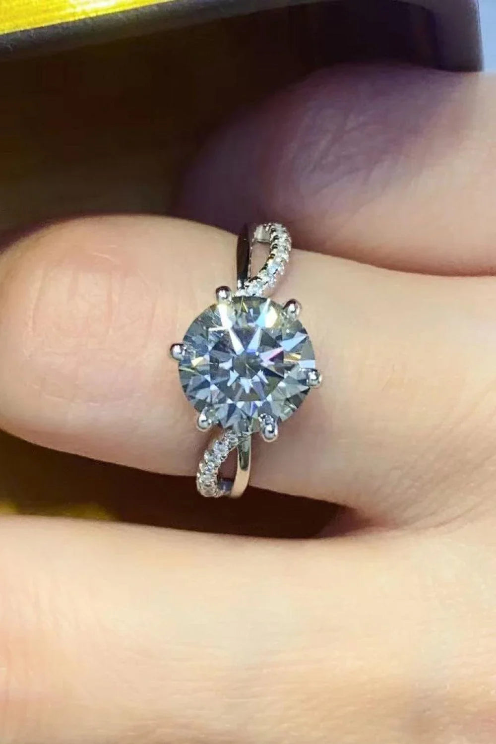 Elegant 2 carat Moissanite ring in a captivating smokey grey hue, hand-crafted in 925 sterling silver with sparkling zircon accents