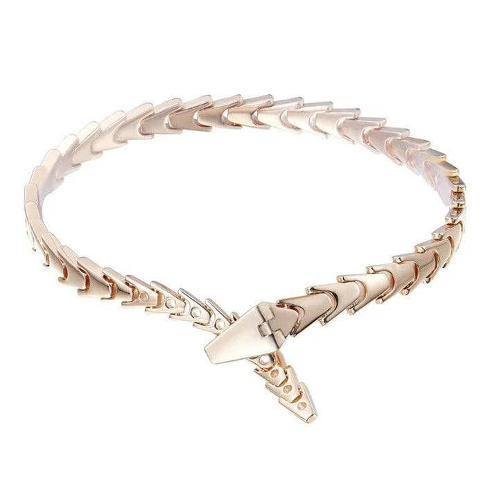 Adjustable copper snake bracelet in rose gold finish, a stylish unisex accessory for men and women