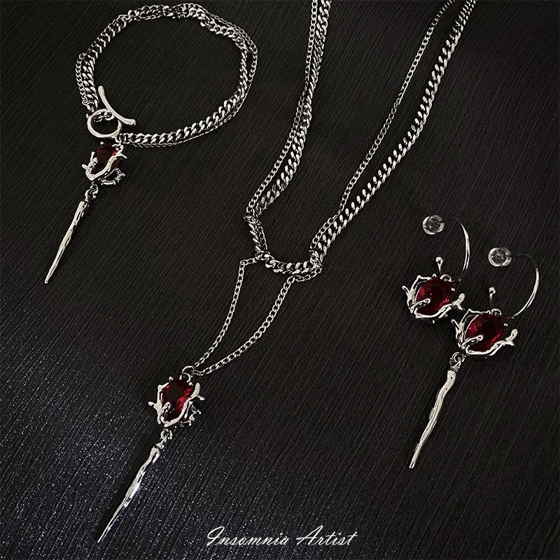Elegant Gothic Vampire Sceptre Necklace with sceptre-inspired pendant and semi-precious stone embellishments