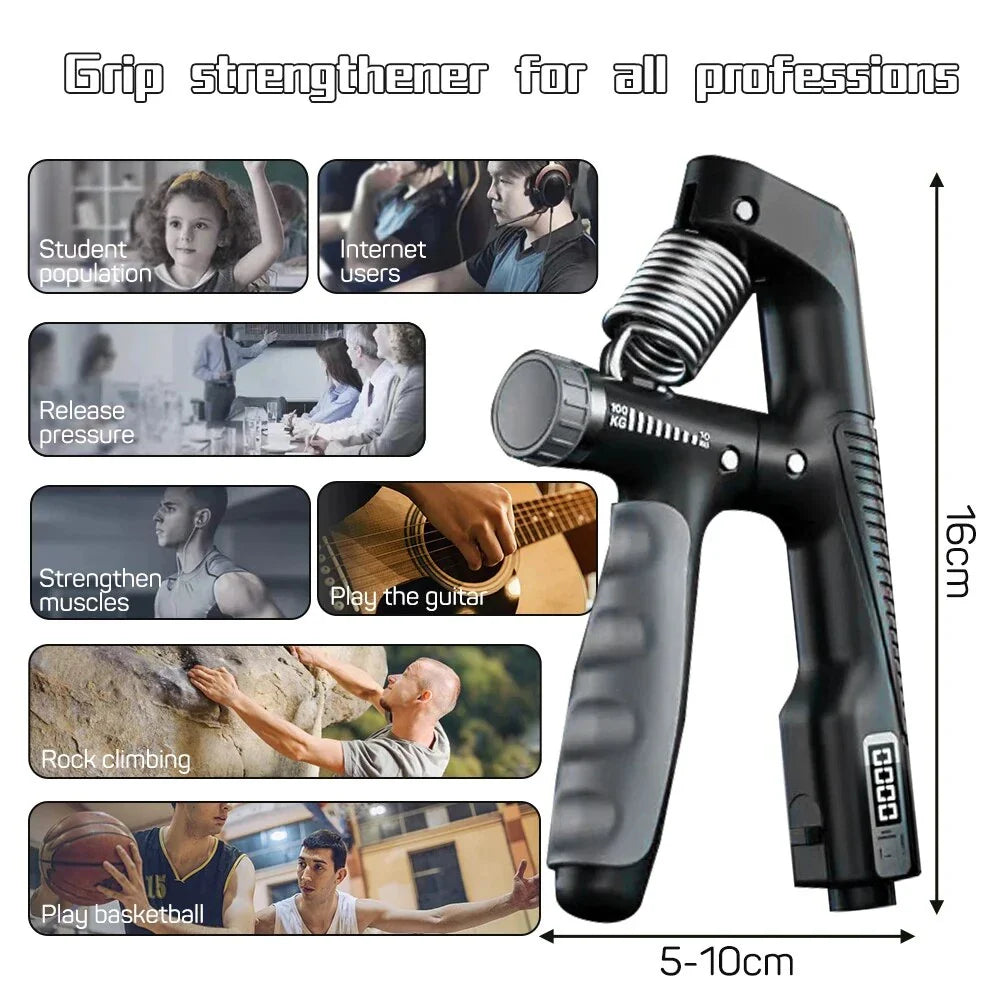 Adjustable Smart Counting Hand Grip with digital counter and rubber handles for strength training