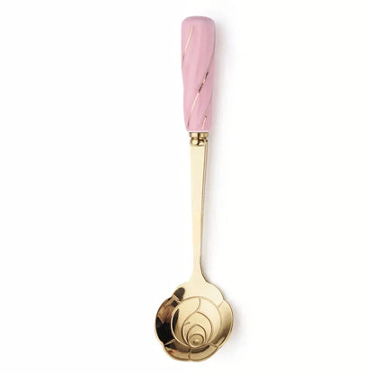 Elegant stainless steel flower teaspoon with ceramic handle in various colours and flower shapes