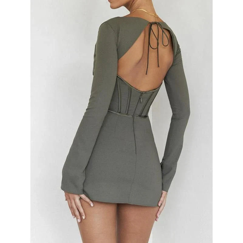 Homeenjoy UK Stylish Backless Mini Dress for Elegant Autumn Nights