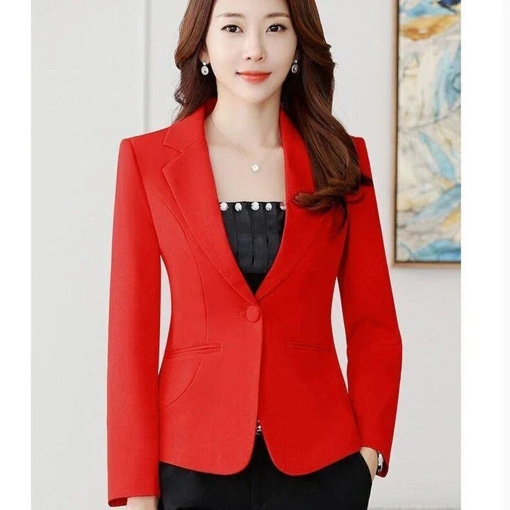 Fashion Slim Short Casual Ladies Suit Jacket in White - Tailored British design with premium polyester construction for a chic, comfortable fit.