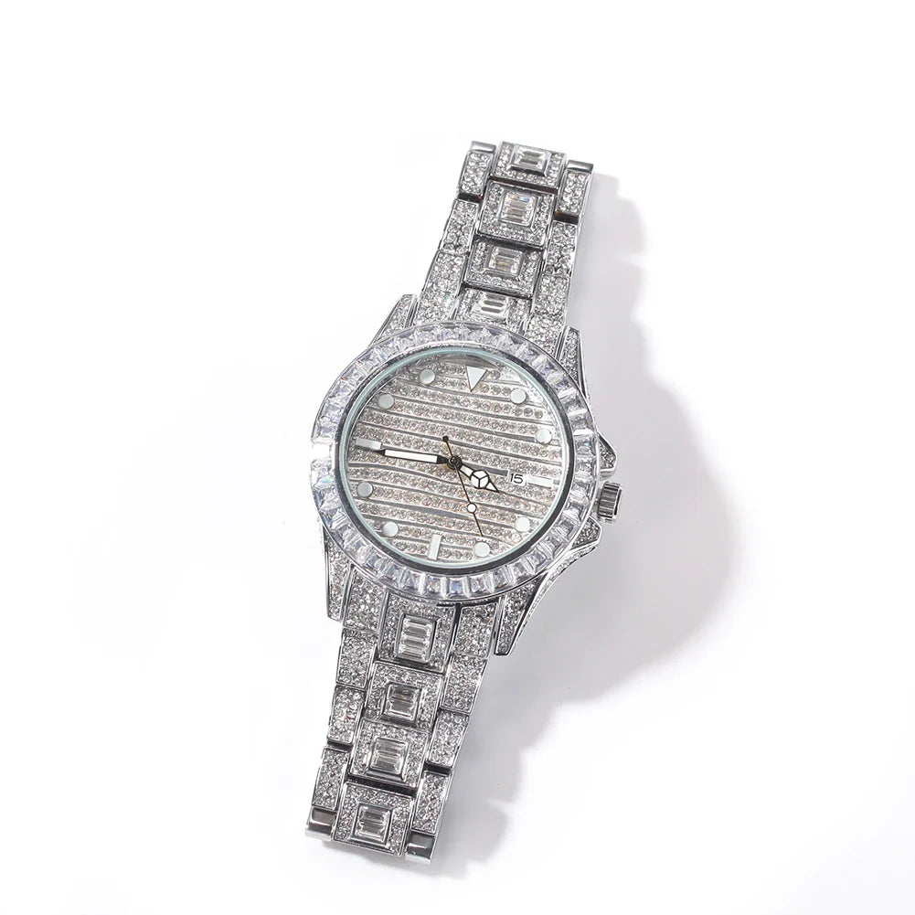 Elegant black diamond butterfly quartz watch with dual buttons and a sleek 43mm stainless steel case