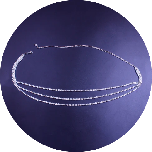 Elegant brass waist chain with shimmering rhinestone accents and delicate heart-shaped pendants
