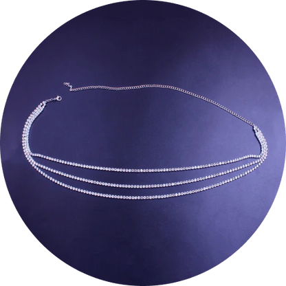 Elegant brass waist chain with shimmering rhinestone accents and delicate heart-shaped pendants