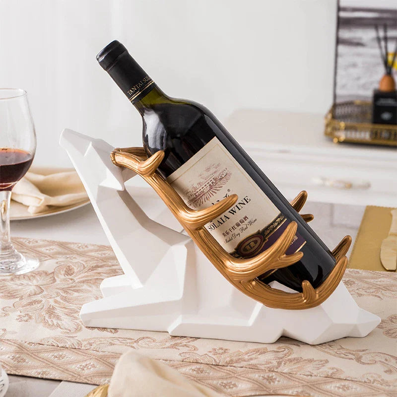 Elegant Nordic-style wine rack with deer decoration, perfect for dining table decor