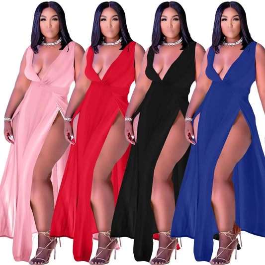 Elegant women's sleeveless v-neck dress in various colours and sizes