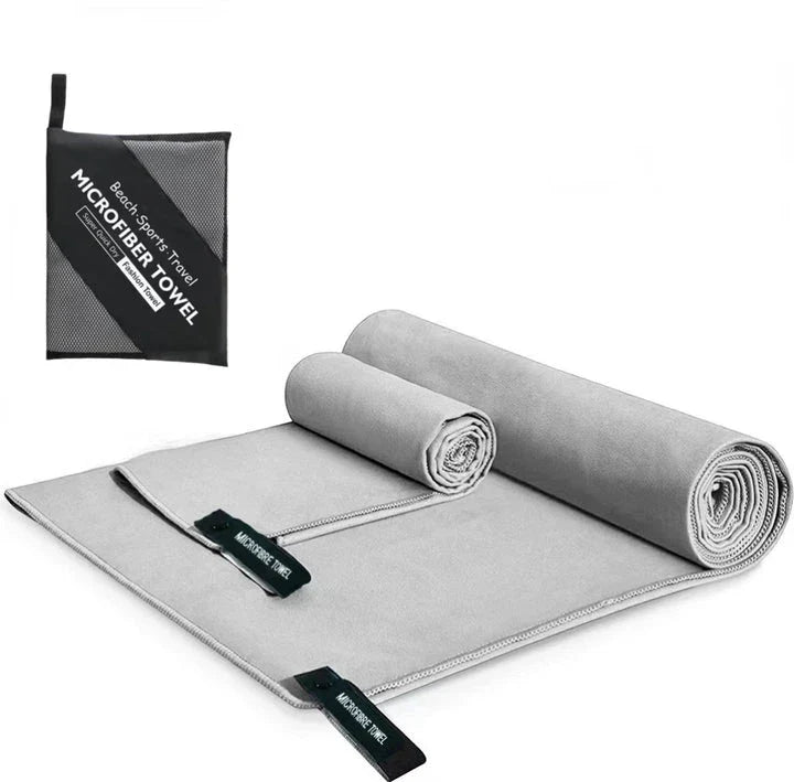 Premium quick-dry microfibre sports towel in various sizes, perfect for gym, yoga, swimming, camping, and beach activities
