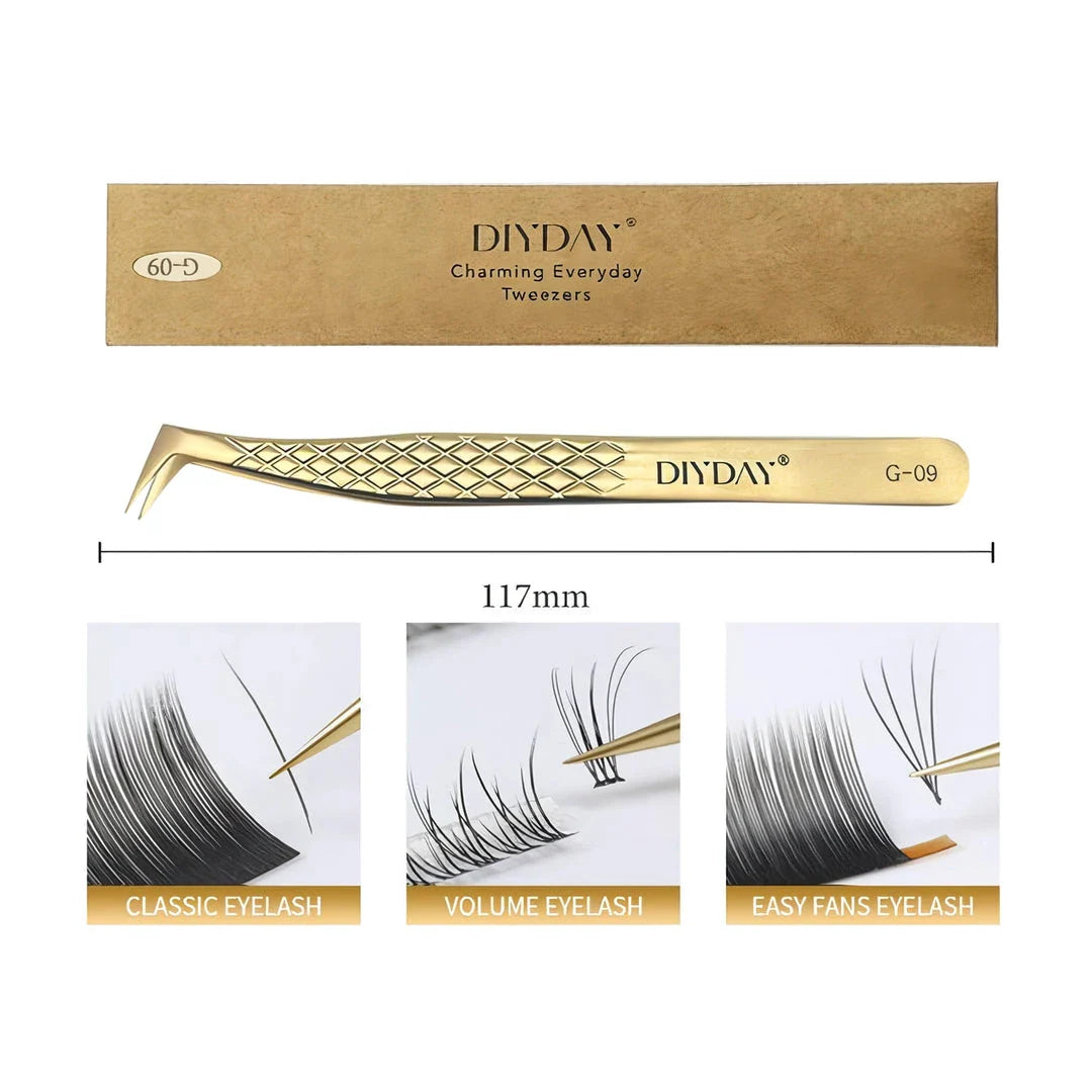 Premium precision anti-slip eyelash extension tweezers made with durable stainless steel for flawless lash application