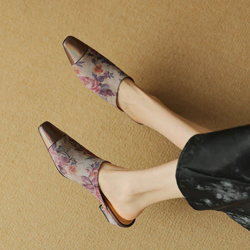Elegant suede mule slippers with a chic 3cm square heel, designed for everyday comfort and style