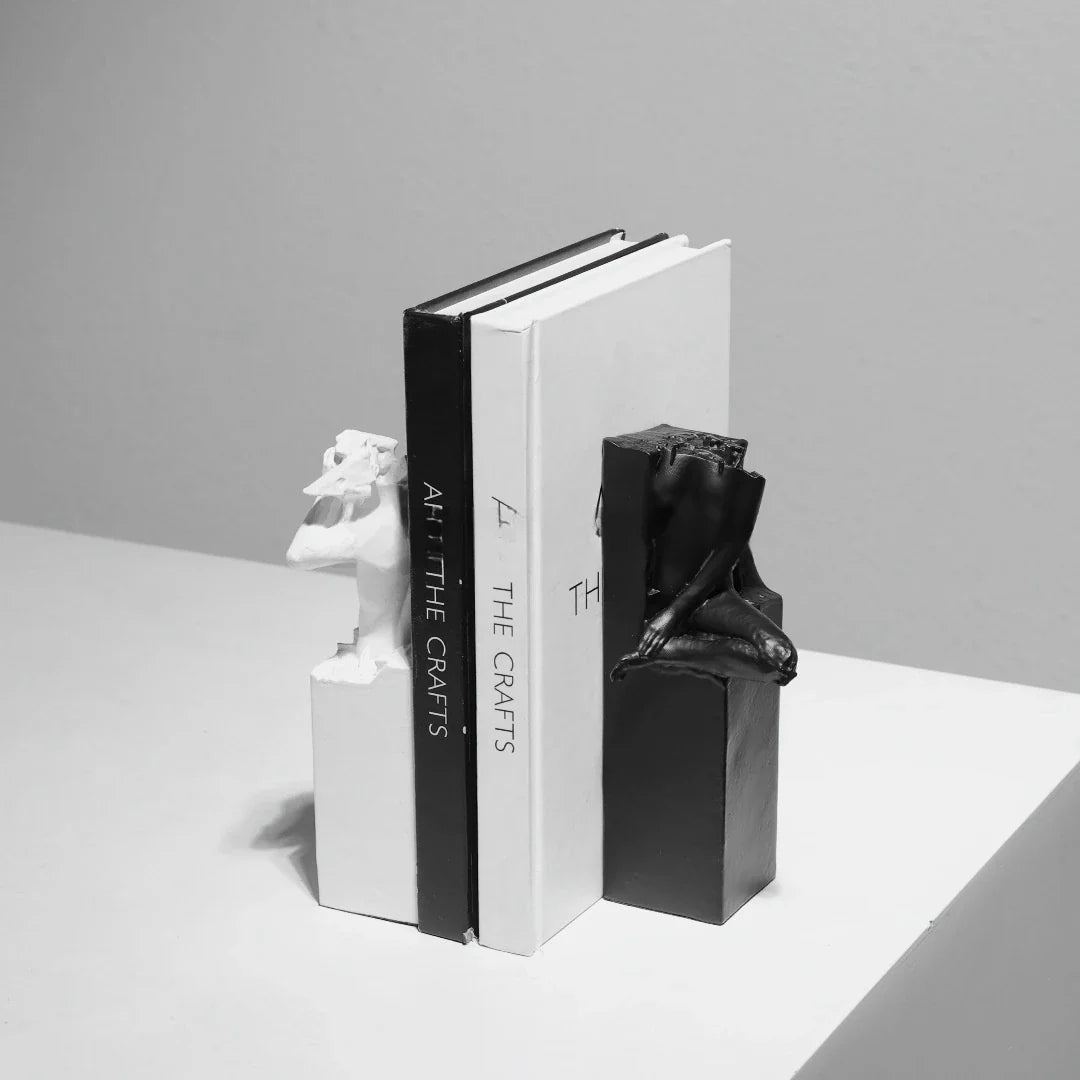 Elegant black and white abstract sculpture for desktop or study decor