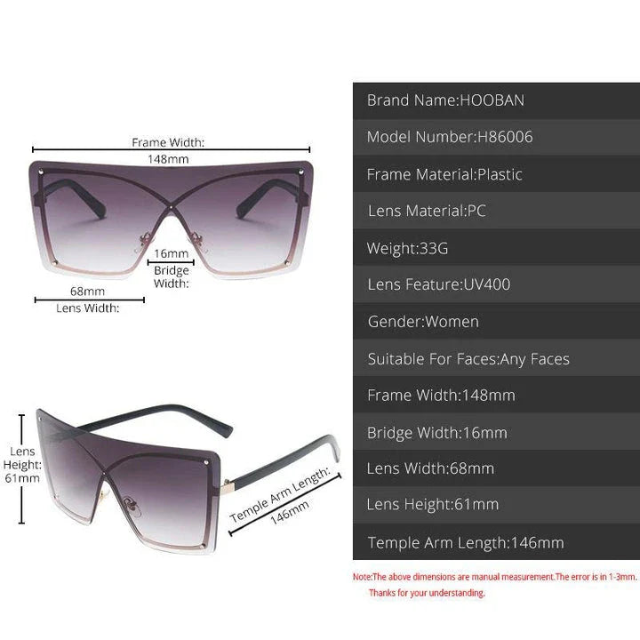 Stylish oversized flat top sunglasses with a rimless design, providing UV protection and a comfortable fit for the modern British woman