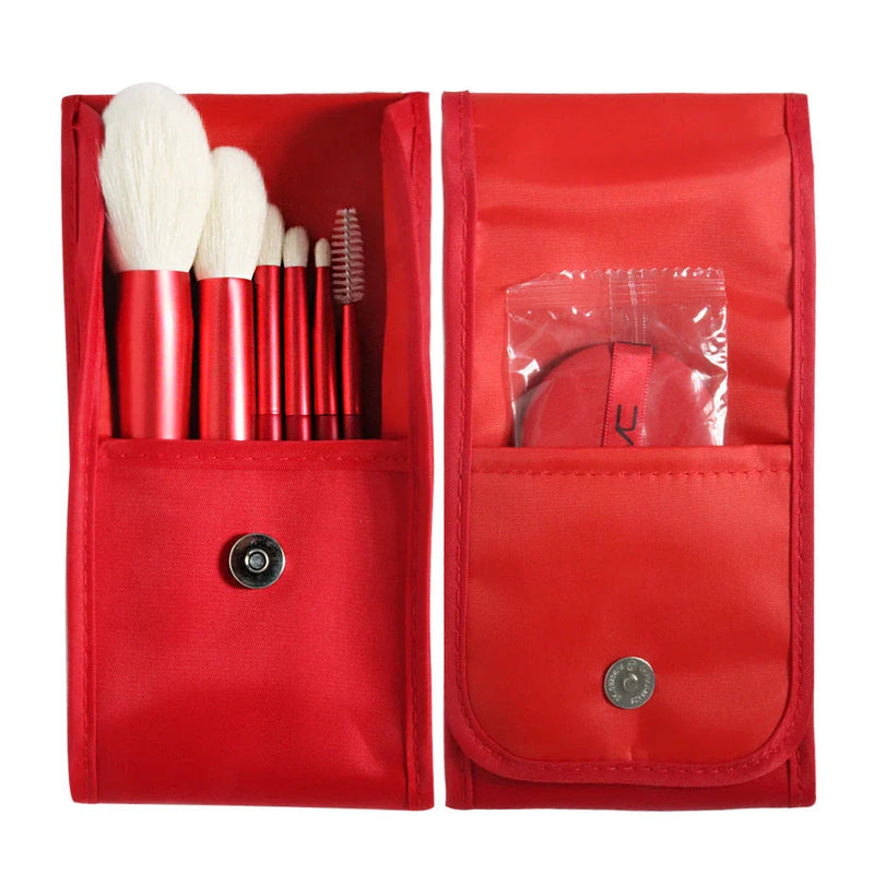 Homeenjoy uk Premium 6-Piece Natural Goat Hair Makeup Brush Set with Pouch & Air Puff
