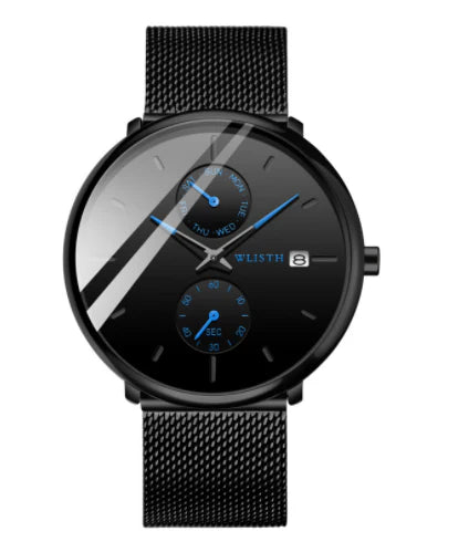 Classic and sophisticated men's watch with luminous display, week indicator, and water-resistant design