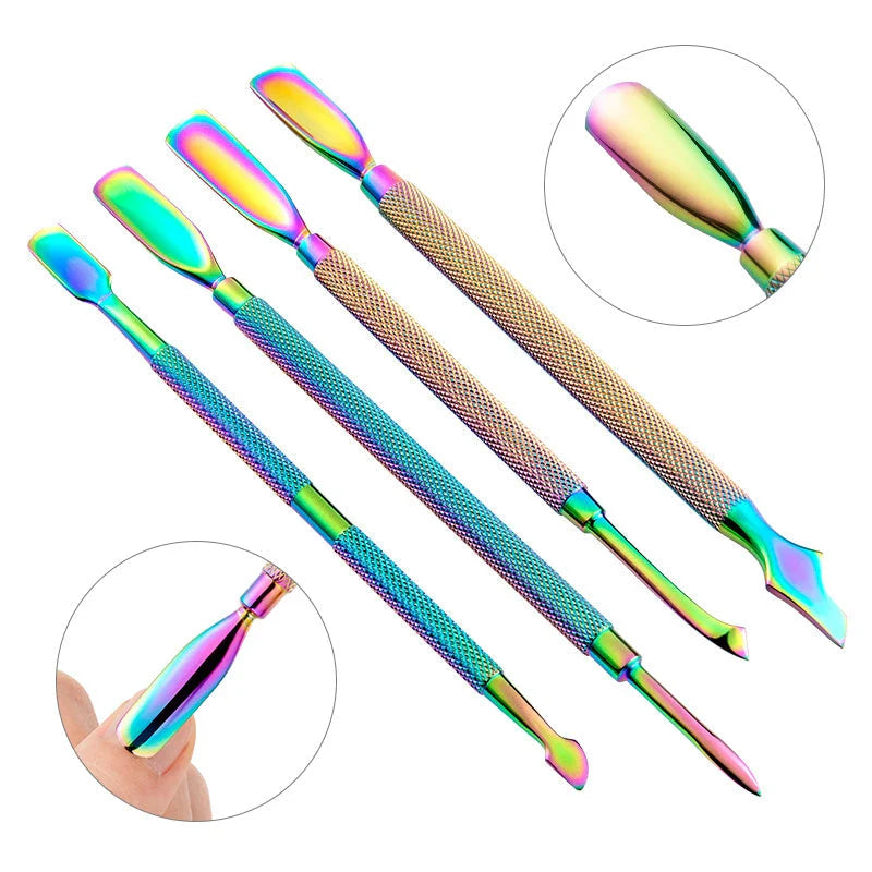 Chameleon Rainbow Dual-Ended Stainless Steel Cuticle Pusher for Salon-Quality Manicure at Home