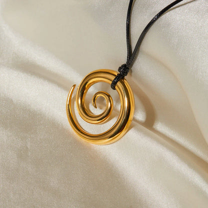 Elegant 18K gold-plated spiral circle pendant necklace made of premium stainless steel with a timeless design
