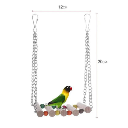 Premium eco-friendly parrot toy with wooden pieces and soothing jingle bells, perfect for sustainable playtime