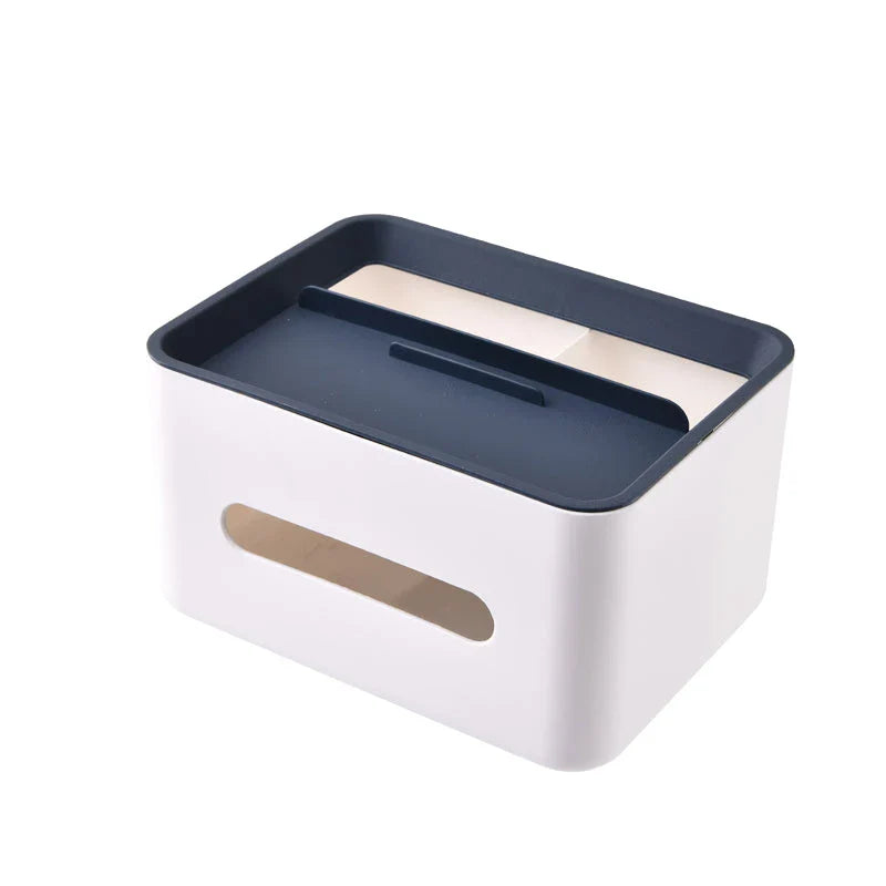Elegant Tissue Holder and Desk Organiser - a multifunctional product that combines a tissue box with storage compartments for a tidy and stylish workspace or living area