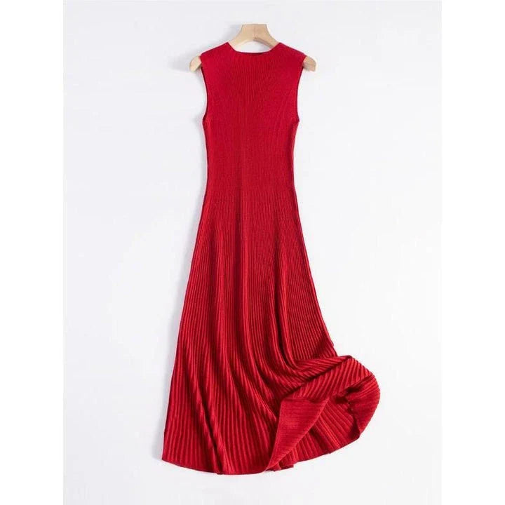 Elegant wool blend sleeveless dress in beige with a flattering fit-and-flare silhouette, perfect for autumn and winter wear
