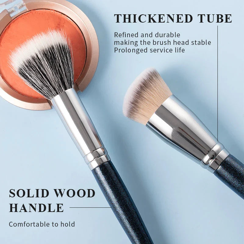 Premium natural goat hair makeup brush set with wooden handles for professional-level makeup application