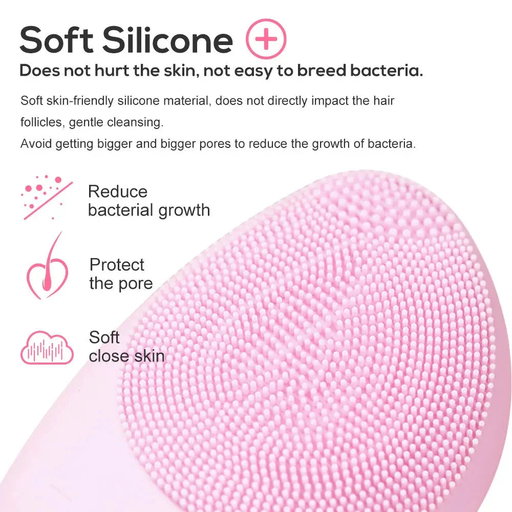 Electric Sonic Ultrasonic Silicone Face Cleansing Brush with four adjustable speed settings for customised skincare