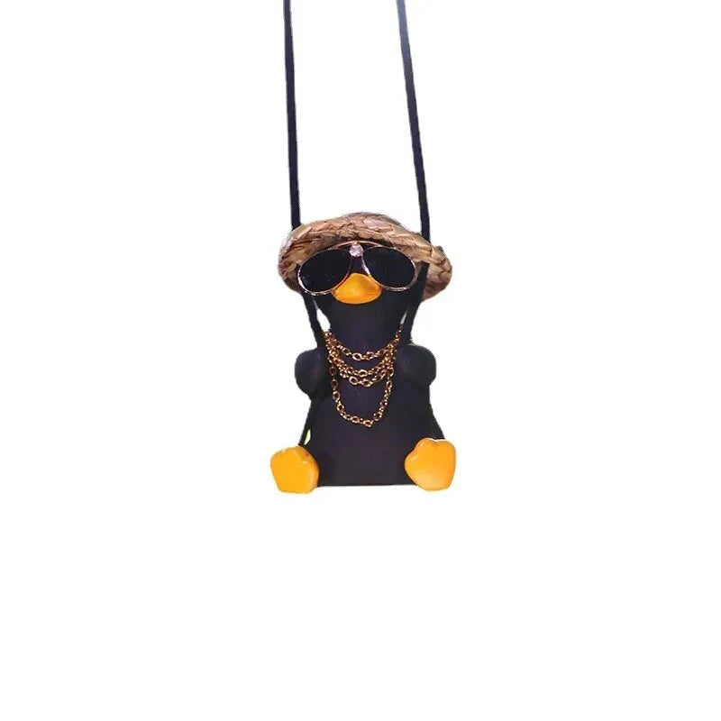 Charming swinging duck car accessory with guitar and coke-themed design, offering a unique and personalized driving experience