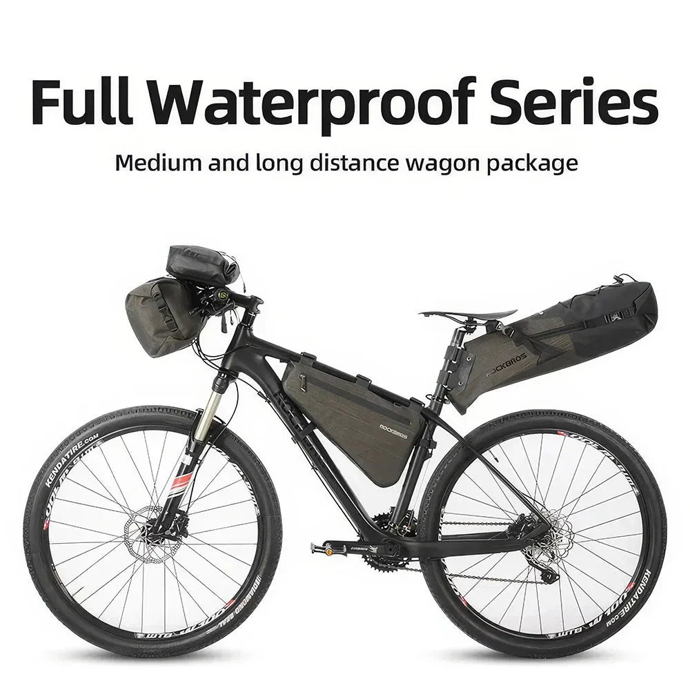 A durable and waterproof bike bag made from 600D Nylon and TPU, designed for adventurous cyclists in the UK