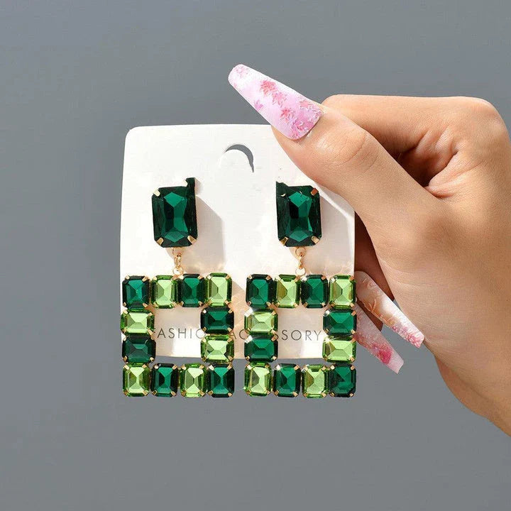 Pair of enchanting crystal earrings made with premium artificial crystals in various colours including rose red, green, pink, champagne, and black