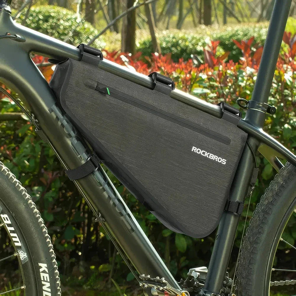 A durable and waterproof bike bag made from 600D Nylon and TPU, designed for adventurous cyclists in the UK