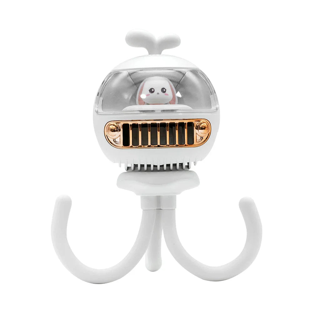Cartoon Safety Bladeless Stroller Fan with Adorable Night Light and Mosquito Repellent Function