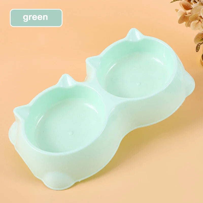 Dual Pet Feeding Bowl with Separate Food and Water Compartments, Anti-Slip Base, and Rounded Design for Cats and Dogs