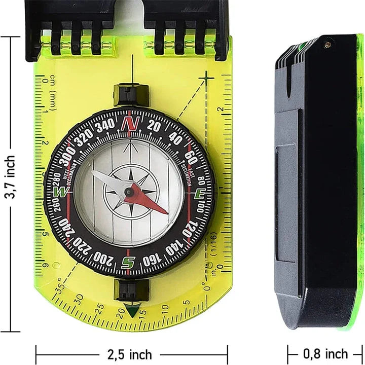 Multifunctional outdoor compass with scale, map ruler, mirror, and durable yellow casing for reliable navigation in the wilderness