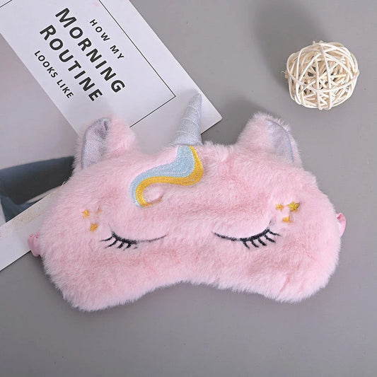 Cosy glitter unicorn sleep mask with plush fabric and adjustable elastic band for a comfortable, customised fit
