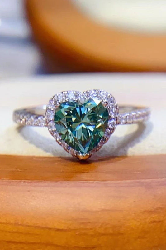 Elegant 1 carat moissanite heart-shaped ring in lustrous 925 sterling silver with platinum plating