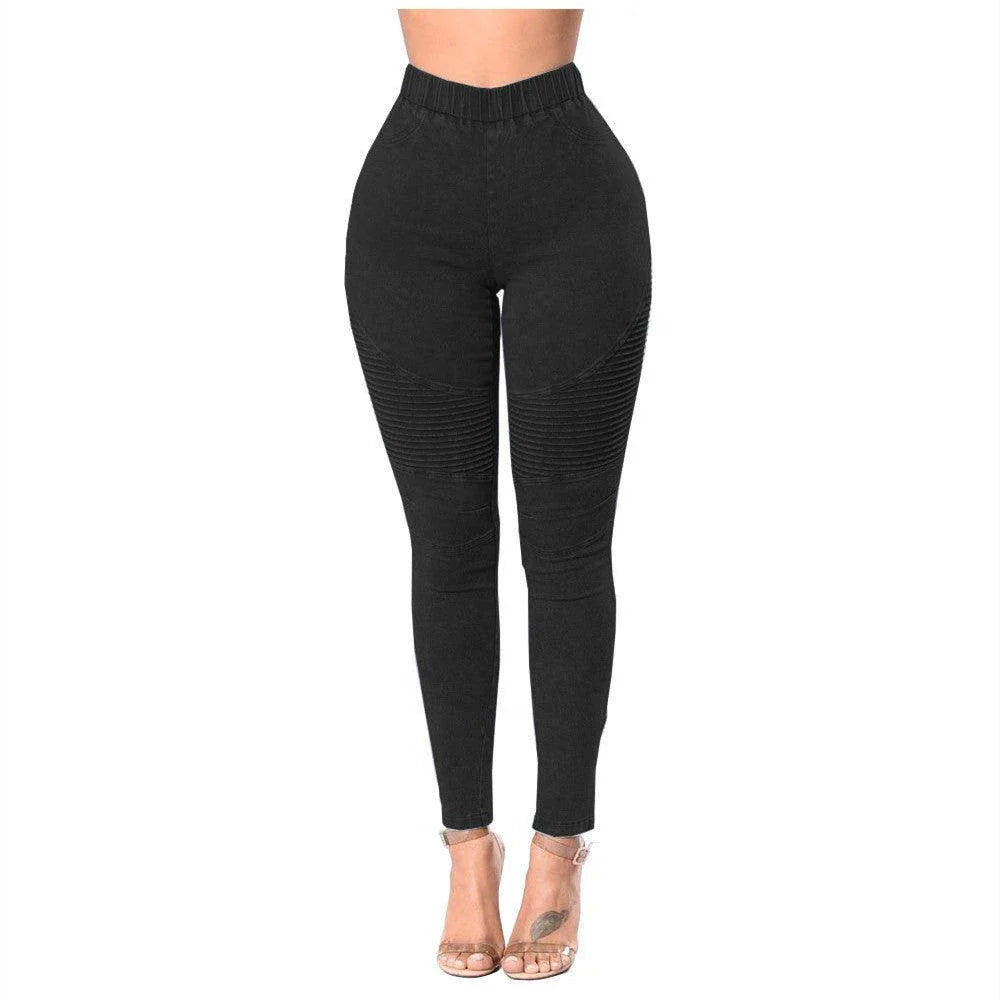 Flattering high-waisted denim jeans with a unique crinkled finish and lift-and-tuck technology for a sculpted, confident rear