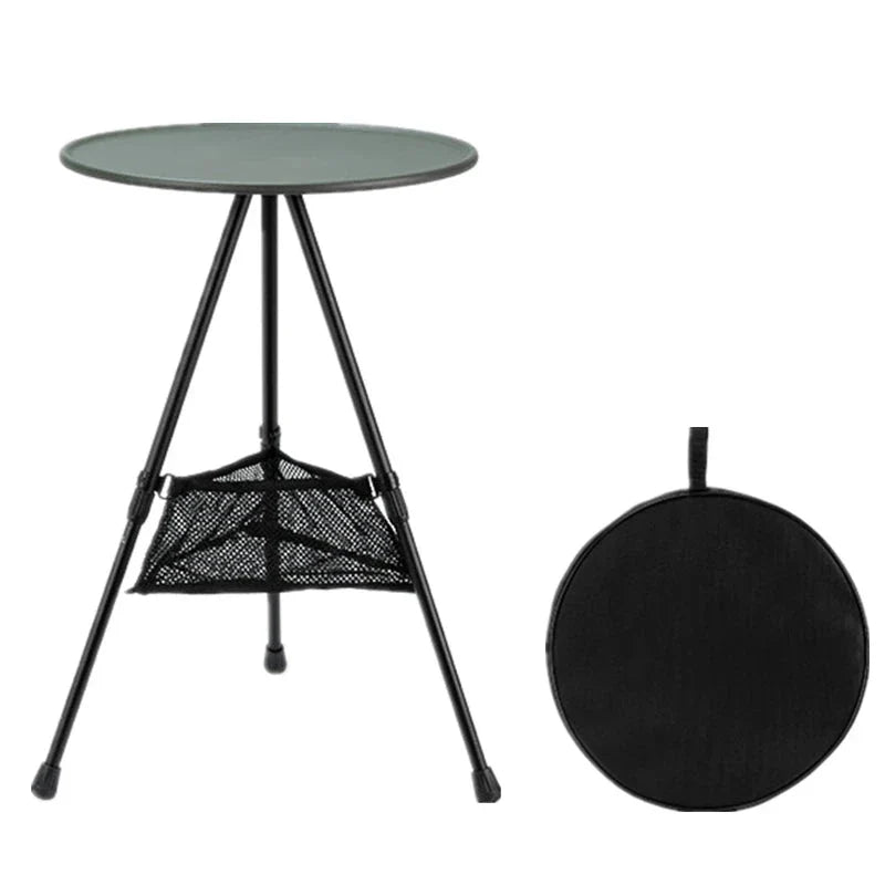 Adjustable ultralight portable camping round table with optional light stand, made from premium ABS and aluminium for durability and convenience