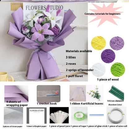 Handcrafted bridal bouquet in a delicate pink hue, featuring intricate crochet and hand-woven design