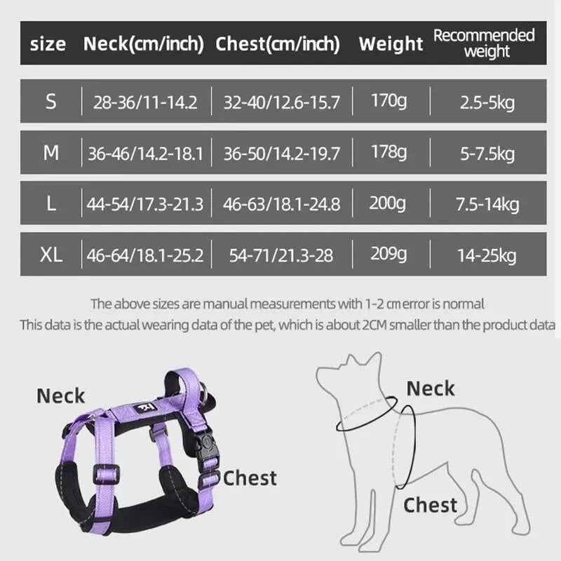 Adjustable reflective padded dog harness in multiple colours for enhanced visibility and safety during walks and outdoor activities