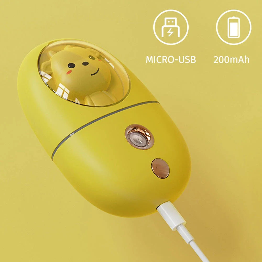 Compact Cartoon Facial Humidifier: A portable device that delivers a fine mist to hydrate and nourish your skin anytime, anywhere.